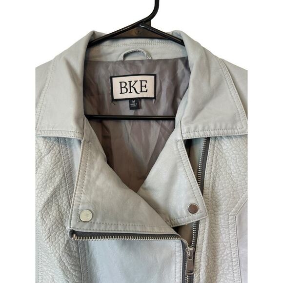 BKE Asymmetrical Zip Front Faux‎ Leather Jacket - Light Gray - Zipper Sleeve - M - Picture 4 of 15
